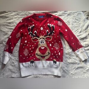 Cozy Red Reindeer Kids Sweater